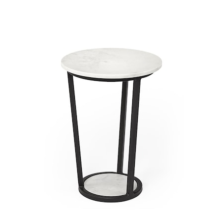 Gfancy Fixtures 15 in. Round Marble Top Accent Table with Metal Frame, White & Black GF3084866
